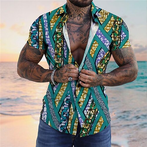

Men's Shirt Summer Hawaiian Shirt Abstract Graphic Prints Turndown Blue Green Street Casual Short Sleeves Button-Down Print Clothing Apparel Tropical Fashion Hawaiian Designer