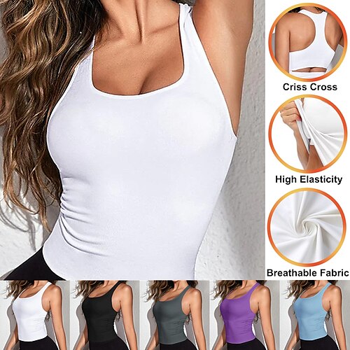 

Per donna Top yoga Incrociato Tagliato Tinta unica Blu chiaro Nero Elastene Yoga Fitness Corsa Canotte Sport Abbigliamento sportivo Traspirante Asciugatura rapida Traspirazione umidità Elasticizzato