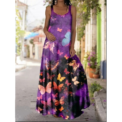 

abito casual da donna abito swing abito boho abito lungo maxi vestito verde chiaro viola senza maniche grafico spalla fredda primavera estate cinghia di spaghetti classico data vacanza 2023 s m l xl