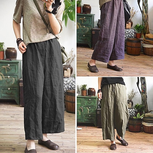 

Per donna A zampa Pantaloni Misto cotone e lino Viola Marrone Grigio scuro Informale Casual Casual / quotidiano cascante Media elasticità Lunghezza intera All'aperto Tinta unita S M L XL 2XL