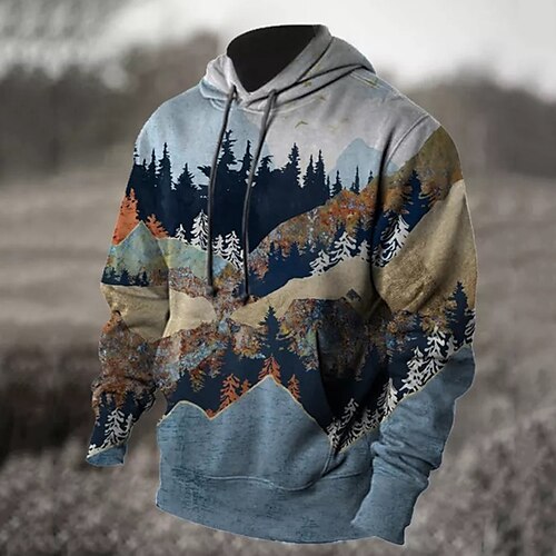 

Men's Pullover Hoodie Sweatshirt Blue Hooded Tree Graphic Prints Print Daily Sports 3D Print Basic Streetwear Designer Spring Fall Clothing Apparel Hoodies Sweatshirts