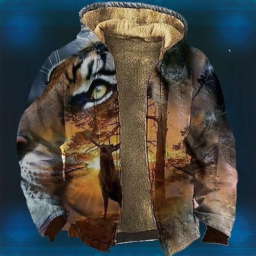 

Hombre Sudadera con capucha y cremallera completa Chaqueta Marrón Con Capucha Animal Tigre Estampados Cremallera Estampado Deporte Diario Deportes Impresión 3D Vellón Ropa de calle Design Casual