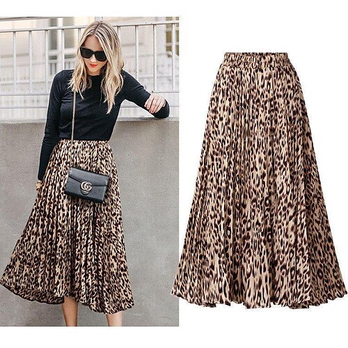 

Women's Work Skirts Long Skirt Midi Chiffon Green Skirts Pleated coastalgrandmastyle Long Summer Street Daily S M L