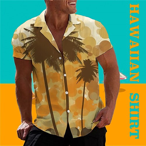 

Men's Shirt Summer Hawaiian Shirt Coconut Tree Graphic Prints Turndown Yellow Green Casual Holiday Short Sleeve Button-Down Print Clothing Apparel Tropical Fashion Hawaiian Soft