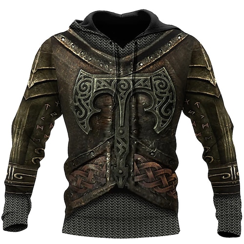 

Men's Pullover Hoodie Sweatshirt Brown Hooded Graphic Prints Armor Print Daily Sports 3D Print Basic Streetwear Designer Spring Fall Clothing Apparel Hoodies Sweatshirts