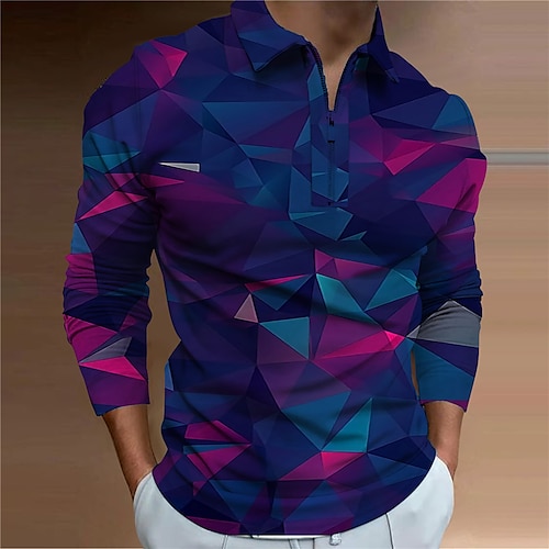 

Per uomo POLO Camicia da golf Golf Astratto Stampe astratte Geometria Collo ripiegabile Blu Fucsia Stampa 3D Esterno Strada Manica lunga Cerniera Stampa Abbigliamento Sportivo Di tendenza Streetwear