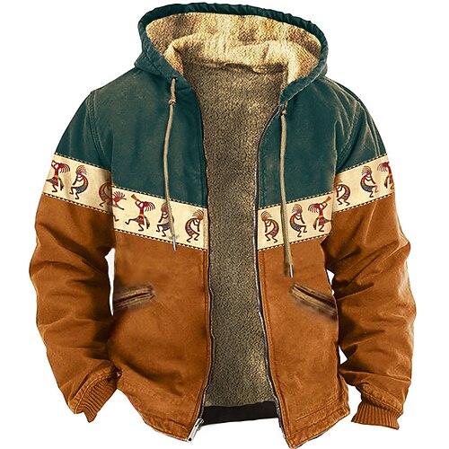 

Men's Full Zip Hoodie Jacket Brown Green Coffee Hooded Color Block Tribal Graphic Prints Zipper Print Daily Sports Holiday 3D Print Fleece Streetwear Designer Casual Winter Clothing Apparel Hoodies