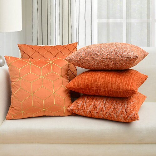 

Geometric Solid Jacquard Pillow Covers Burned Orange Decorative Pillowcase Square Embroidery Throw Cushion Cover for Sofa Couch Bed Bench Living Room 1PC