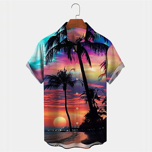 

Men's Shirt Summer Hawaiian Shirt Coconut Tree Graphic Prints Sunset Turndown Purple Outdoor Street Short Sleeves Button-Down Print Clothing Apparel Tropical Fashion Hawaiian Designer