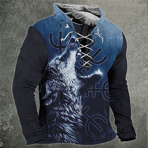 

Men's Sweatshirt Pullover Blue Purple Brown Light Blue Gray Standing Collar Animal Wolf Graphic Prints Lace up Sports Outdoor Casual Daily 3D Print Basic Streetwear Designer Spring Fall Clothing