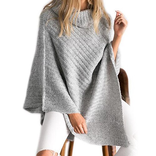 

Women's Blouse khaki Grey Plain Crochet Long Sleeve Casual Casual High Neck Long One-Size