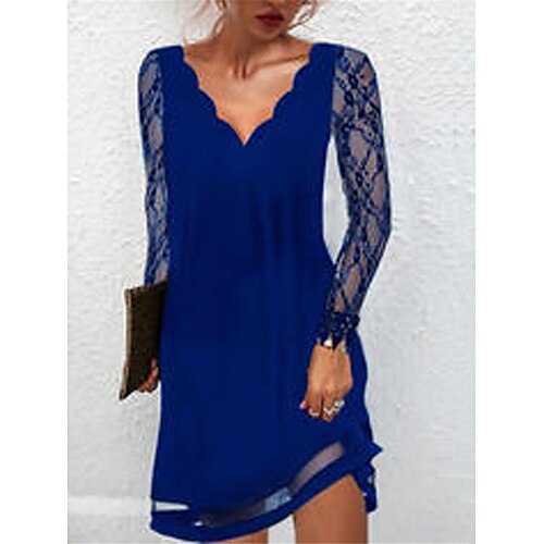 

Women's Casual Dress T Shirt Dress Tee Dress Shift Dress Mini Dress Blue Long Sleeve Pure Color Mesh Winter Fall Spring V Neck Fashion Daily 2022 S M L XL XXL 3XL
