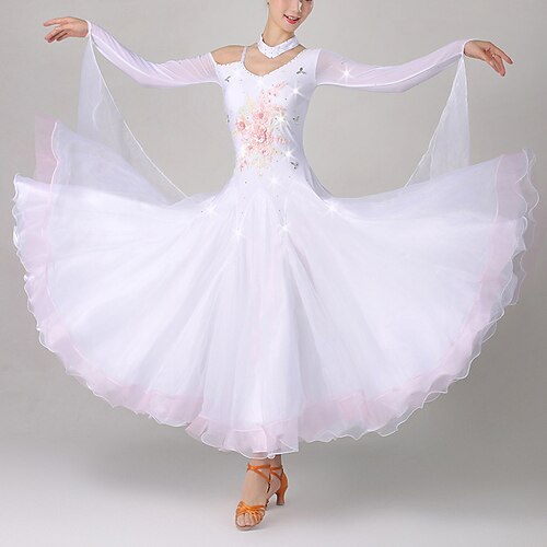 

Ballroom-dans Kjole Broderi Tvinning Krystall / Rhinestone Dame Ytelse Trening Langermet Spandex Organza