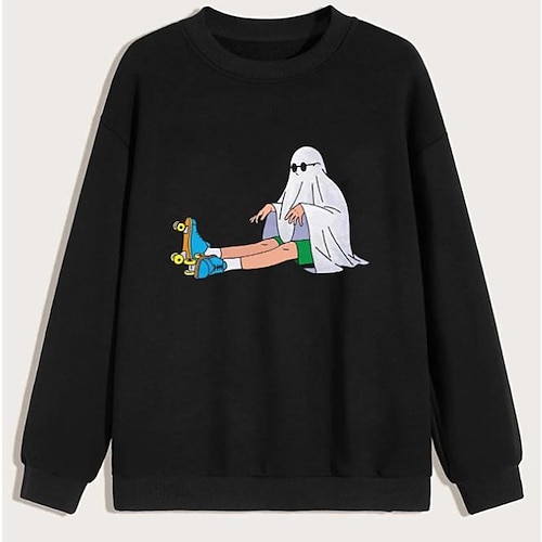 

Men's Sweatshirt Black White Crew Neck Cartoon Holiday Going out Streetwear Casual Winter Spring Fall Clothing Apparel Hoodies Sweatshirts