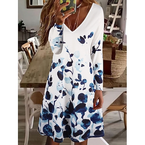 

Women's Casual Dress Shift Dress Mini Dress Pink Red Blue Long Sleeve Graphic Print Fall Spring Autumn V Neck Fashion Vacation Spring Dress 2023 S M L XL 2XL