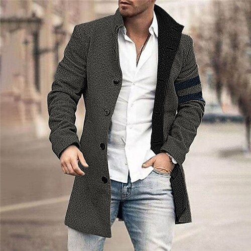 

Men's Coat With Pockets Daily Wear Vacation Going out Single Breasted Turndown Streetwear Sport Casual Jacket Outerwear Color Block Stripes Front Pocket Button-Down Print Black Green Khaki
