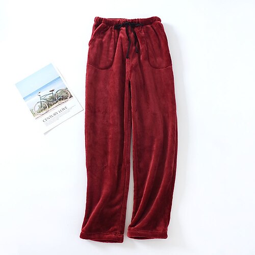 

Dame Pyjamas Underdele Nighty Ren farve Komfort Blødt Plysset Hjem Daglig Seng Flanel Komfort Varm Lang bukser Lomme Elastisk Talje Vinter Efterår Lotus Pink Sort