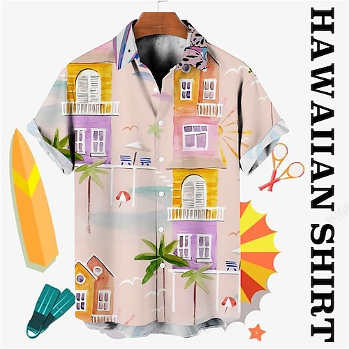 

Men's Shirt Coconut Tree Graphic Prints House Turndown Pink Beige Street Casual Short Sleeves Button-Down Print Clothing Apparel Tropical Fashion Designer Hawaiian