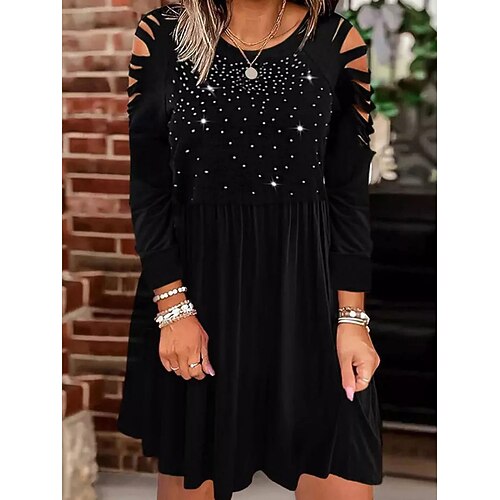 

Women's Casual Dress T Shirt Dress Tee Dress Mini Dress Black Long Sleeve Pure Color Cut Out Winter Fall Spring Crew Neck Classic Daily Weekend 2022 S M L XL