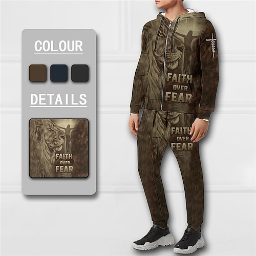 

Men's Tracksuit Hoodies Set Full Zip Hoodie Blue Brown Gray Hooded Graphic Animal Lion Zipper 2 Piece Print Sports Outdoor Casual Sports 3D Print Basic Streetwear Designer Fall Spring Clothing