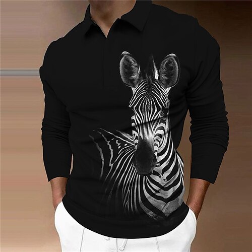 

Herre POLO Trøje Golftrøje Dyr Grafiske tryk Zebra Aftæpning Sort Hvid udendørs Gade Langærmet Knap ned Trykt mønster Tøj Mode Gade Designer Blødt