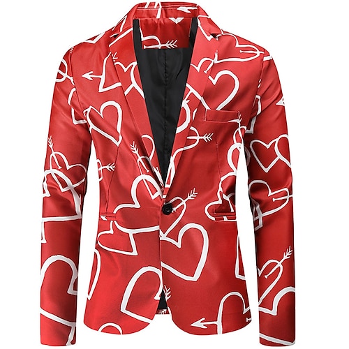 

Herre Valentinsdag Blazer jakke Normal Standard pasform Mønster Single Breasted En-knap Rød 2023