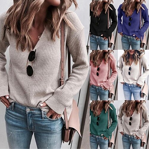 

Women's Shirt Blouse Light Khaki Green Black Plain Crochet Long Sleeve Casual Basic V Neck Regular S