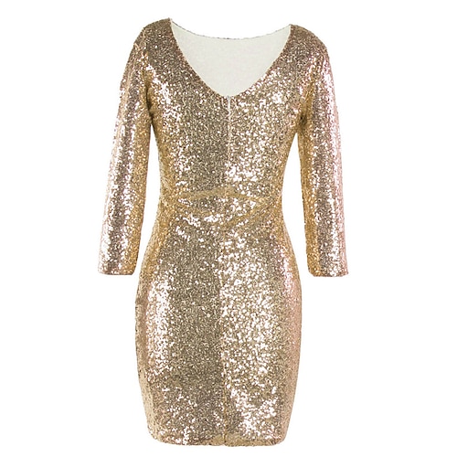 

Damen abendkleider Paillettenkleid Etuikleid Minikleid Gold 3/4 Ärmel Einfarbig Pailletten Winter Herbst Frühling Rundhalsausschnitt Modisch Party Frühlingskleid Schlank 2023 S M L XL XXL