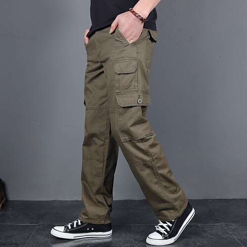 

Per uomo Pantaloni cargo Pantaloni Vita elastica Multi tasca Gamba dritta Liscio Comfort Indossabile Informale Giornaliero Abbigliamento di strada 100% cotone Moda Classico Verde militare Nero