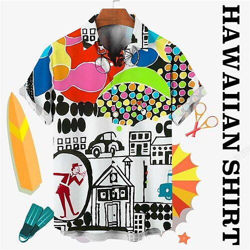 

Men's Shirt Summer Hawaiian Shirt Car Graphic Prints Graffiti Turndown Black White Street Casual Short Sleeves Button-Down Print Clothing Apparel Tropical Fashion Hawaiian Designer