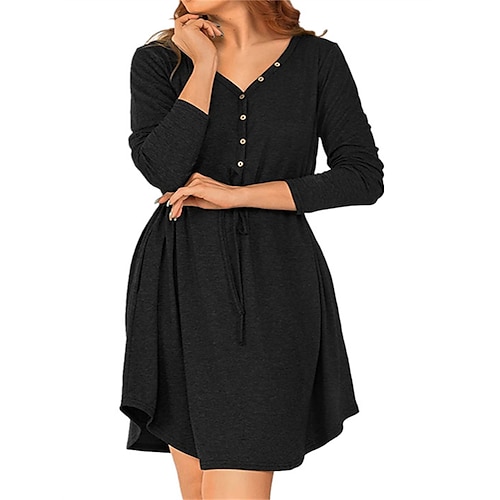 

Women's Casual Sweater Dress Sheath Sweater Dress Mini Sweater Dress Black Wine Green Long Sleeve Pure Color Button Summer Spring V Neck Fashion Vacation 2023 S M L XL 2XL 3XL