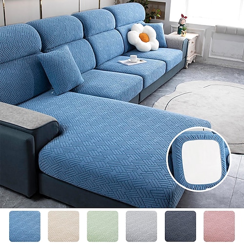 

New Arrival Stretch Warmth Antislip Sofa Seat Cushion Cover Jacquard Slipcover Elastic Couch Armchair Loveseat 4 or 3 Seater Plain Solid Soft Durable Washable