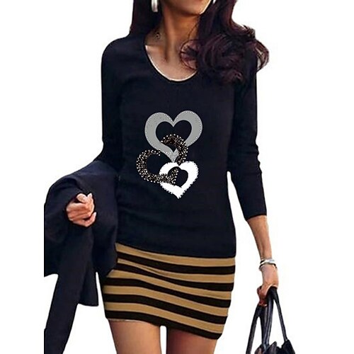 

Women's Casual Dress T Shirt Dress Tee Dress Mini Dress claret Black Yellow Long Sleeve Graphic Patchwork Winter Fall Spring Crew Neck Classic Daily Weekend Loose Fit 2023 S M L XL 2XL 3XL 4XL 5XL