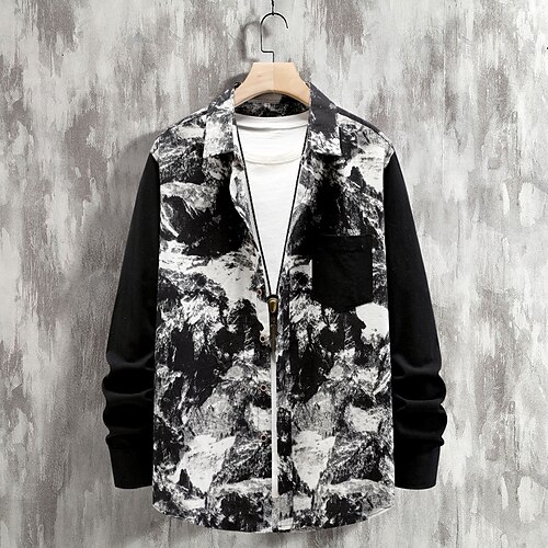 

Men's Shirt Ink Painting Classic Collar Black Casual Daily Long Sleeve Clothing Apparel Business Casual