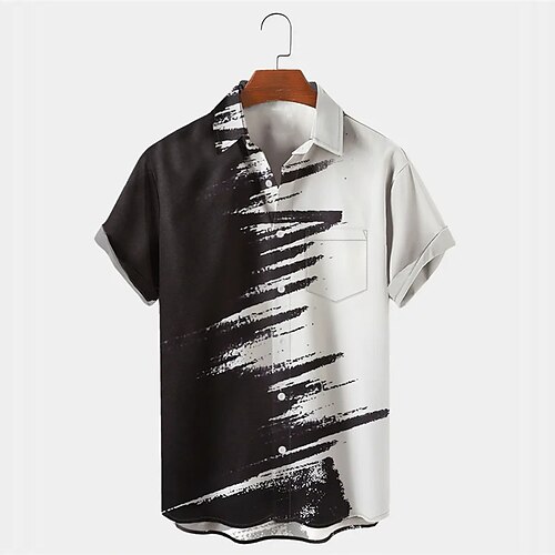 

Men's Shirt Summer Hawaiian Shirt Graphic Prints Black and White Turndown Black Outdoor Street Short Sleeves Button-Down Print Clothing Apparel Tropical Fashion Hawaiian Designer