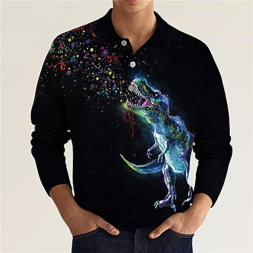 

Per uomo POLO Camicia da golf Golf Animali Dinosauro Stampe astratte Collo ripiegabile Nero Bianco Giallo Blu Grigio Esterno Strada Manica lunga Bottone giù Stampa Abbigliamento Di tendenza