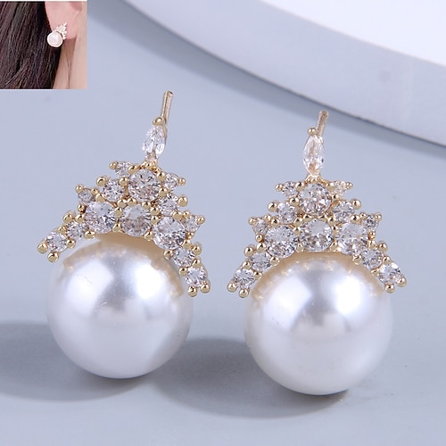

Dame Stangøreringe Ørering Rund Prinsesse Stilfuld Elegant Sød Simuleret diamant Øreringe Smykker Guld Til Bryllup Fest Forlovelse Skolebal Festival