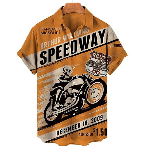 

Men's Shirt Summer Hawaiian Shirt Letter Graphic Prints Motorcycle Turndown Yellow Street Casual Short Sleeves Button-Down Print Clothing Apparel Tropical Fashion Hawaiian Designer