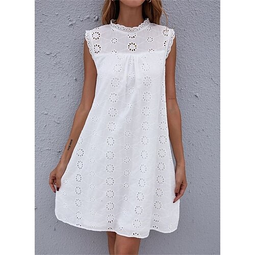 

Mulheres Vestido casual Vestido de renda Vestido de turno Minivestido Branco Sem Manga Cor imaculada Renda Verão Primavera Gola Redonda Moda Férias Vestido de outono 2023 S M L XL 2XL 3XL