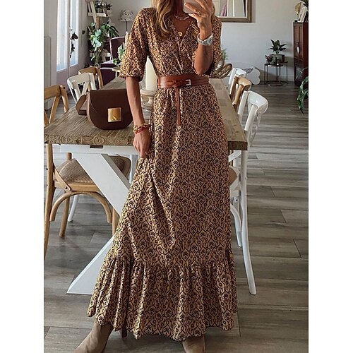 

Women's Casual Dress Swing Dress Long Dress Maxi Dress Half Sleeve Graphic Button Winter Fall Spring V Neck Classic Daily Date 2022 S M L XL