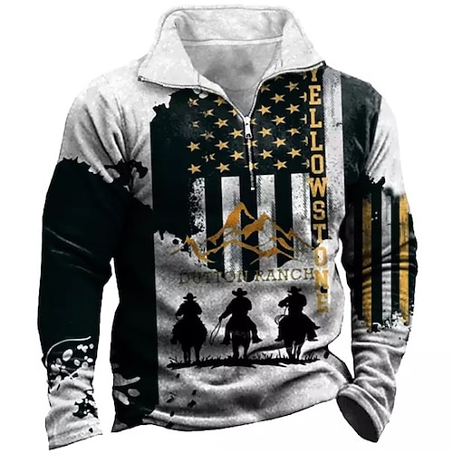 

Men's Zip Up Sweatshirt Pullover Black Red Half Zip Graphic Prints National Flag Zipper Print Daily Sports 3D Print Basic Designer Casual Spring Fall Clothing Apparel Hoodies Sweatshirts