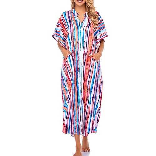 

Women's Casual Dress Shift Dress Sundress Long Dress Maxi Dress Black Red Blue 3/4 Length Sleeve Leopard Button Winter Fall Spring Stand Collar Fashion Daily 2023 One-Size