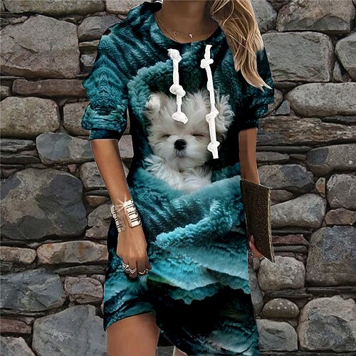 

Women's Casual Dress Hoodie Dress Shift Dress Mini Dress Black Yellow Blue Long Sleeve Animal Print Winter Fall Spring Hooded Fashion Daily 2022 S M L XL XXL 3XL