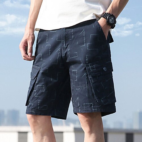 

Men's Cargo Shorts Shorts Hiking Shorts Multi Pocket Straight Leg Print Geometric Comfort Knee Length Outdoor Daily Going out 100% Cotton Streetwear Casual Black Khaki