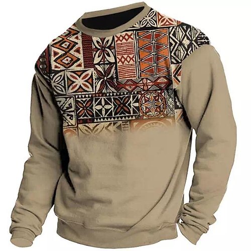 

Men's Sweatshirt Pullover Brown Crew Neck Tribal Graphic Prints Print Daily Sports Holiday 3D Print Basic Streetwear Designer Spring Fall Clothing Apparel Hoodies Sweatshirts