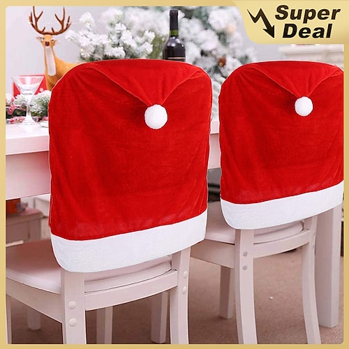 

2 Pcs Christmas Hat Shape Chair Cover, Spandex Velvet Chair Cover, Chair Protector Cover Seat Slipcover for Dining Room, Wedding, Ceremony, Banquet,Christmas Decor