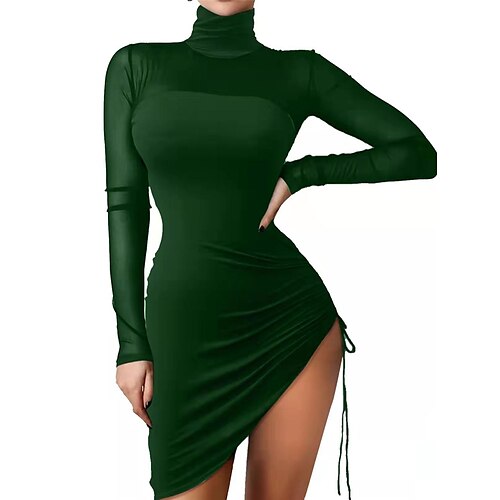 

2023 s m l xl 2023 s m l xl robe formelle de soirée des femmes robe de soirée invité de mariage gaine robe formelle mini robe formelle argent noir vert à manches longues couleur pure maille hiver