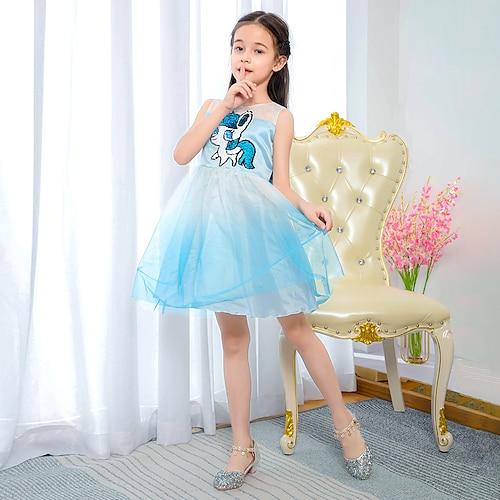 

Fairytale Princess Unicorn Flower Girl Dress Tulle Dresses Tutus Girls' Movie Cosplay Cosplay Halloween Blue Dress Halloween Carnival Masquerade Polyester