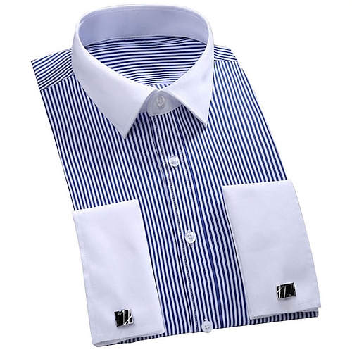 

Hombre Camisa para Vestido Negro Blanco Azul cielo Manga Larga A Rayas Cuello Vuelto Primavera Otoño Boda Trabajo Ropa