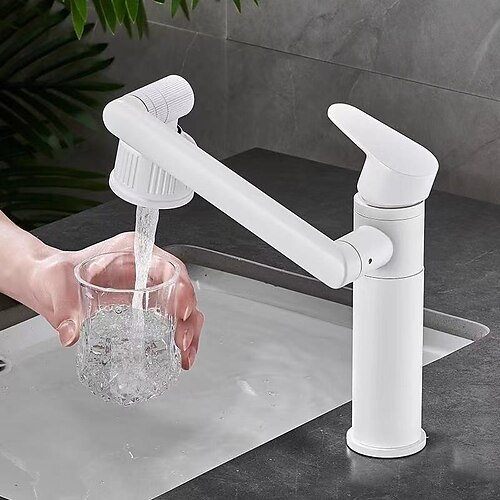 

Rubinetto per lavabo da bagno, rubinetto per lavabo multifunzionale universale in ottone, lavabo da appoggio per lavabo, rubinetto da bagno sovralimentato antispruzzo acqua calda e fredda (bianco/grigio)